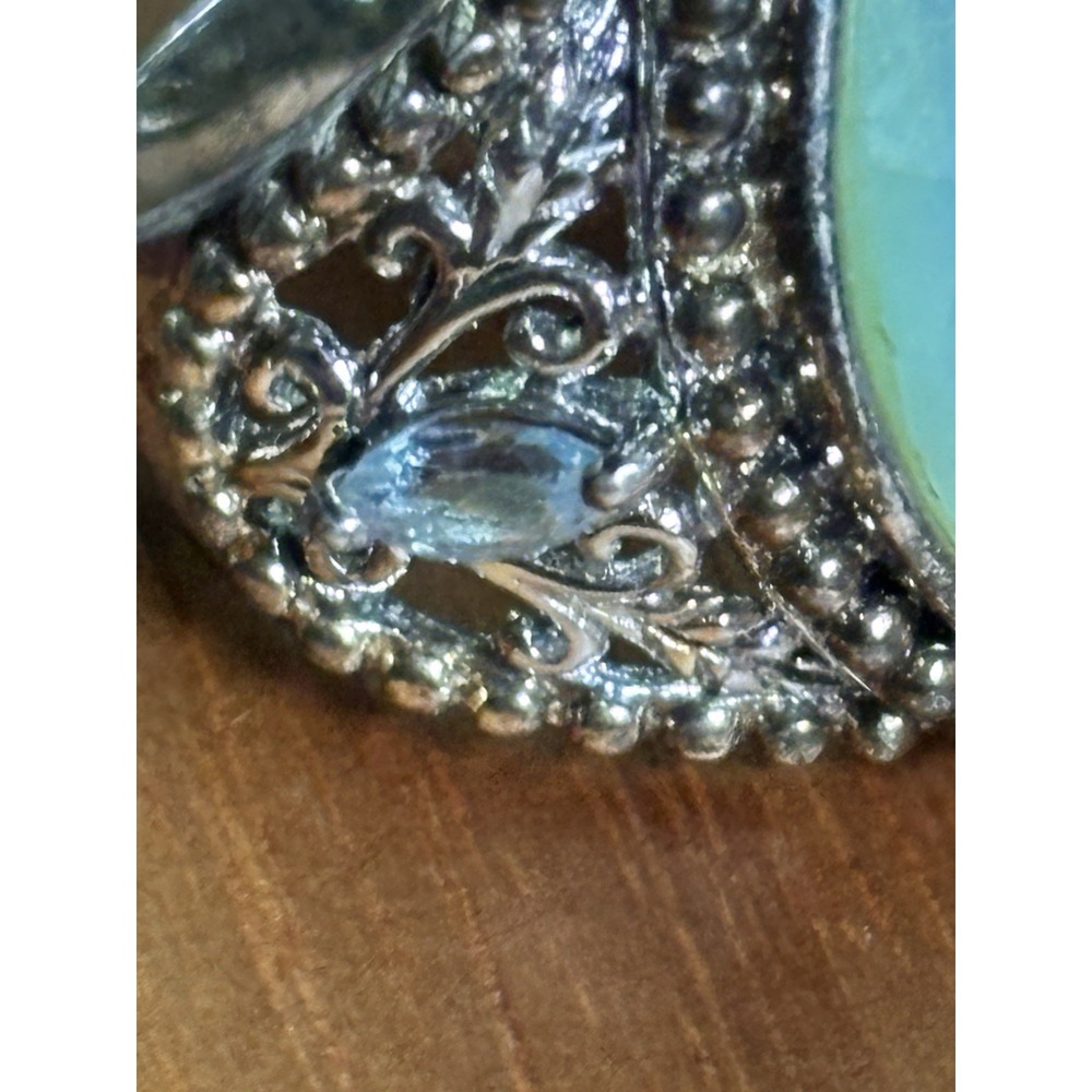 Vintage Sterling Silver Aqua Chalcedony And Blue Topaz Ring Size 6 - Picture 3 of 13